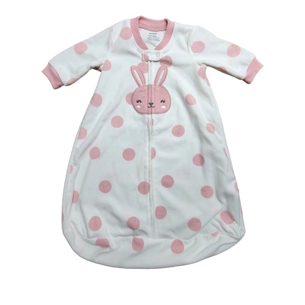 Carter's Fleece Baby Sleep Sack White W/ Pink Bunny & Polka Dots Size 0-3 Months